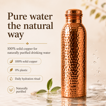 ❄️Letnia Świeżość -50%!💧Premium Butelka na Wodę z Litej Miedzi – Bez Plastiku, Inspirowana Ajurwedą