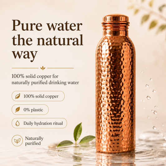❄️Letnia Świeżość -50%!💧Premium Butelka na Wodę z Litej Miedzi – Bez Plastiku, Inspirowana Ajurwedą