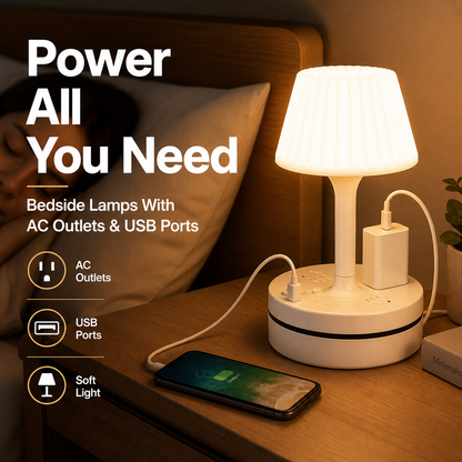 ⏰ 50% TANIEJ! 💡 Lampka nocna z USB i gniazdkami – oświetlenie i ładowanie w jednym! 🔌