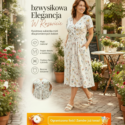 ⏰ 50% TANIEJ! 🌸 Kwiatowa sukienka z dekoltem V – kobiecy fason na każdą okazję! 👗✨