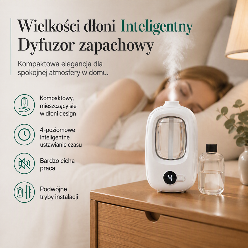 🎶 Automatyczny dyfuzor aromaterapeutyczny 🌿✨ | Rozpylanie ultradźwiękowe · Natrysk z czasem · Inteligentny wyświetlacz · Montaż ścienny i na blacie