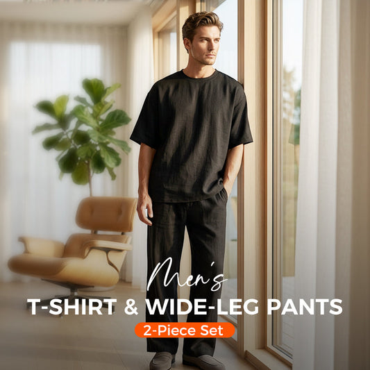 Dwuczęściowy zestaw dla mężczyzn: T-shirt + szerokie spodnie 👖