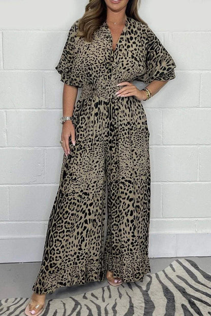 👗Leopard print casual loose jumpsuit