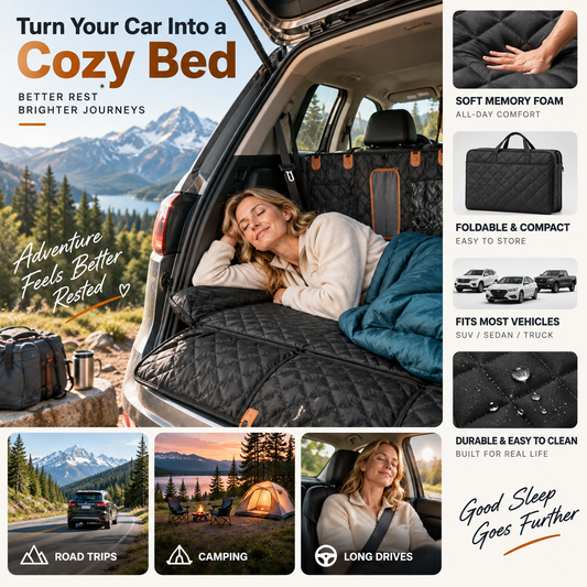 ⏰ 50% TANIEJ! 🛏️ Materac na tylne siedzenie z pianki memory – komfortowy sen w aucie na długich trasach! 🚗💤