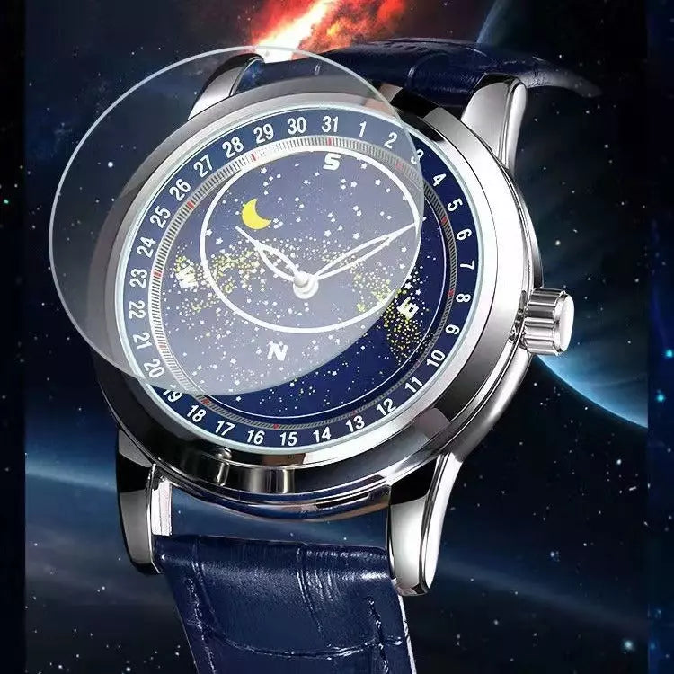 💞[Thoughtful Gift Idea] Men’s Watch with Rotating Starry Sky Dial
