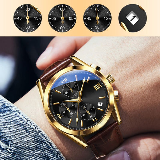 Men’s Fashionable Quartz Watch with Leather Band