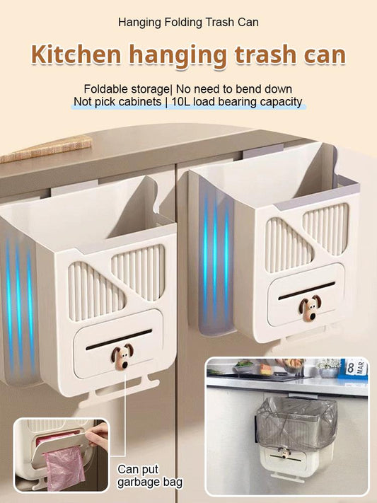 🧺 Składany wiszący kosz na śmieci kuchenny – oszczędza miejsce, trzyma się drzwiczek i ułatwia segregowanie bez bałaganu! ♻️🚪✨