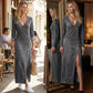 💎 57% RABATU! 💎 Damska sukienka maxi z długim rękawem i dekoltem w szpic – miękki materiał, dopasowany krój i eleganckie wysokie rozcięcie 👗✨