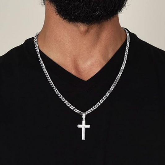 🕊️✝️ Męski naszyjnik z krzyżem ze stali nierdzewnej – klasyczny symbol, mocny i trwały ⛓️💪✨