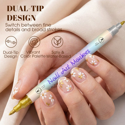 🔥 50% ZNIŻKI! ⏰ Zestaw pisaków do zdobienia paznokci z podwójną końcówką (Dual-Tip) 💅🎨