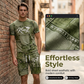 ⏰ 50% TANIEJ! Męski casualowy komplet z T-shirtem i szortami z nadrukiem imitującym denim – styl i wygoda na lato! 👕🩳🔥