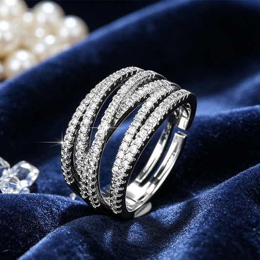 📢📢 50% taniej!! 💍 Regulowany pierścionek z cyrkoniami i motywem krzyża — lśniące wykończenie typu pavé i elegancki design z wieloma obrączkami ✨