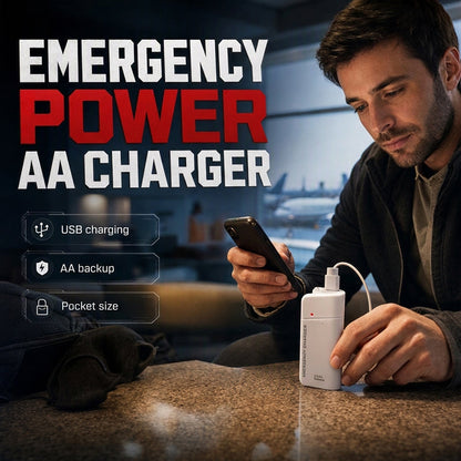💥 Kup 1 i otrzymaj 1 gratis + 50% ZNIŻKI! 🥳 Przenośny awaryjny power bank do telefonu zasilany bateriami AA z latarką LED 🔋🔦💡