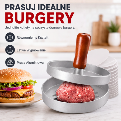 🍔 Prasa do burgerów z drewnianą rączką – profesjonalne burgery w domowym zaciszu!