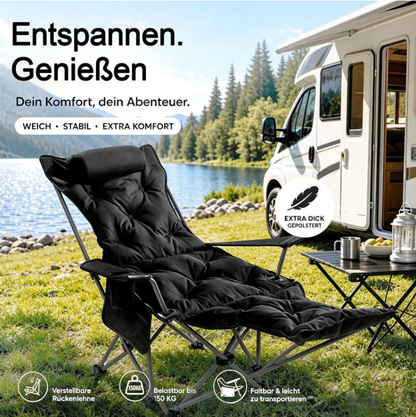 ⏰ 50% TANIEJ! 🏕️ Regulowany fotel turystyczny z podnóżkiem – rozkładany, wytrzymały do 150 kg! Idealny na kemping, piknik i do ogrodu! ✨
