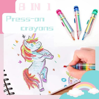 🌈🎨 Kolorowe kredki automatyczne 8 w 1, bez szkodliwych substancji chemicznych, dla dzieci do rysowania i pisania