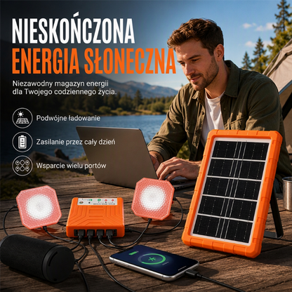 ⏰ 50% TANIEJ! ☀️ Przenośny system zasilania słonecznego z 2 lampkami LED – energia i światło zawsze pod ręką! 🔋✨