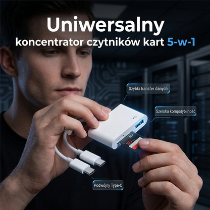 💾 Czytnik kart pamięci 5 w 1 z wieloma portami – szybki transfer i pełna kompatybilność! ⚡🔌✨