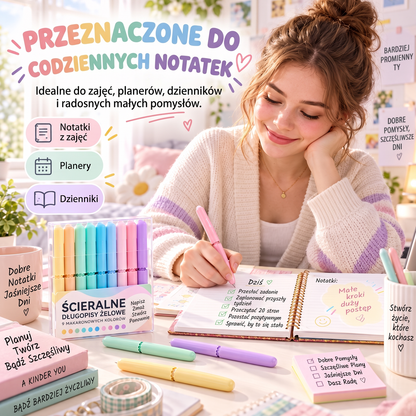 🖊️ Zestaw wymazywalnych długopisów żelowych w 9 kolorach – pisz, zmazuj i twórz bez ograniczeń! ✨🎨