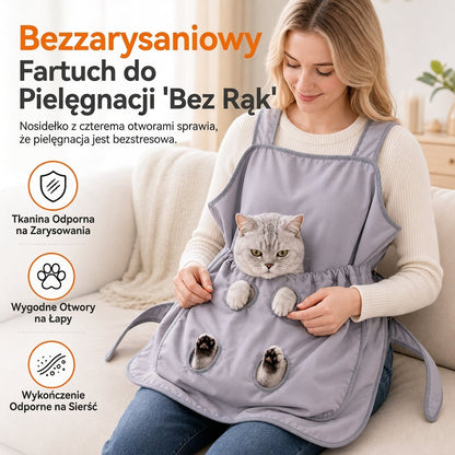 🐱✂️ Fartuch do pielęgnacji kota bez użycia rąk – kieszeń do przytulania z otworami na nogi