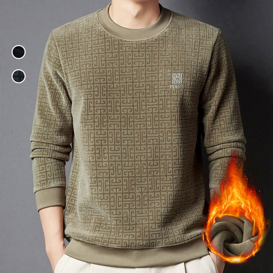 [Warm Gift] Casual Solid Jacquard Pattern Thickened Pullover Sweater for Men